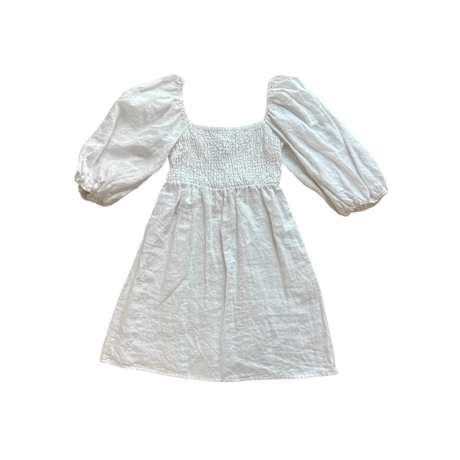 Tuckernuck Annie Smocked Puff Sleeve Dress Size Small White 100% Linen Elegant - Image 2