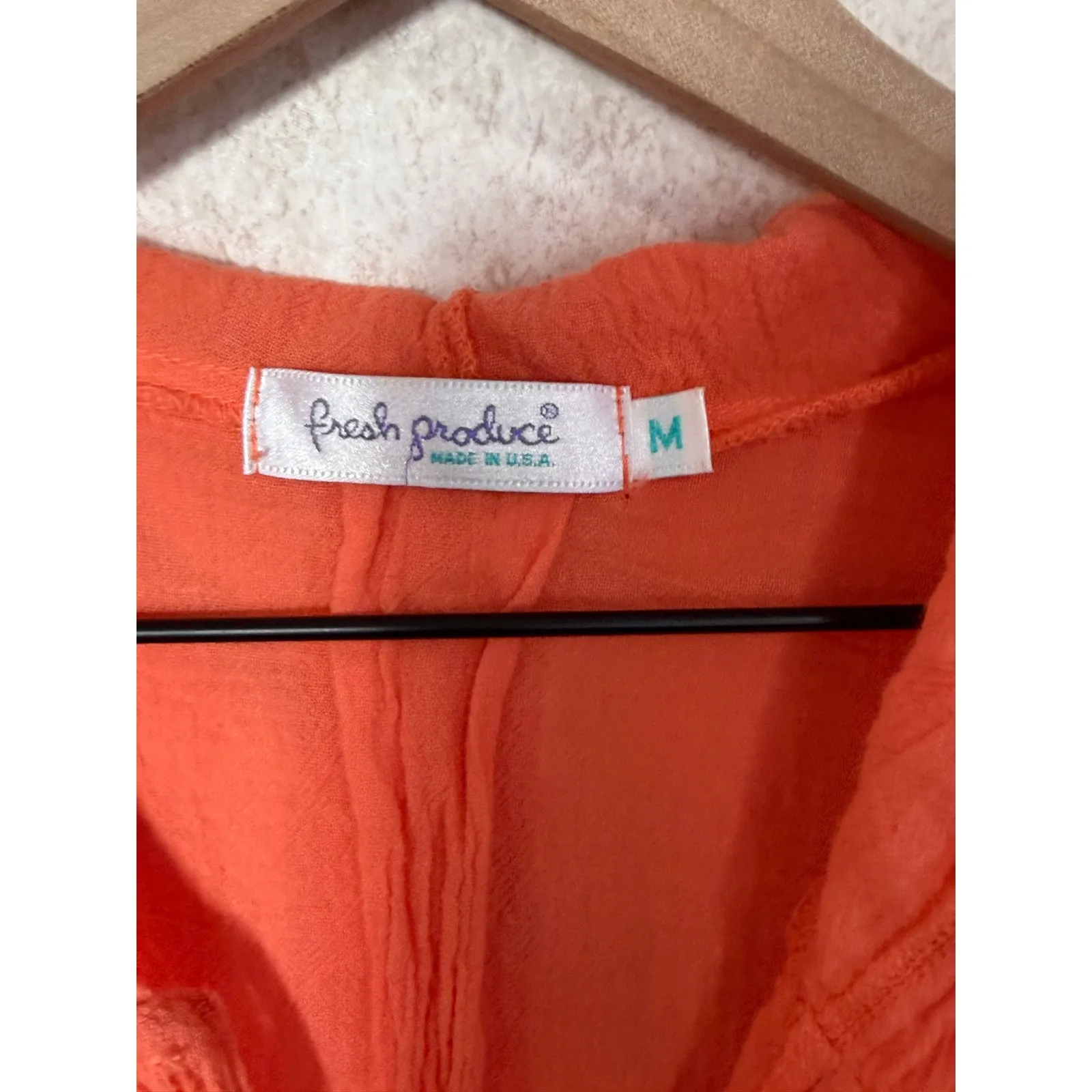 Fresh Produce Orange Cotton Gauze Button Up Hooded Tunic Shirt Women's M Beach - Image 2