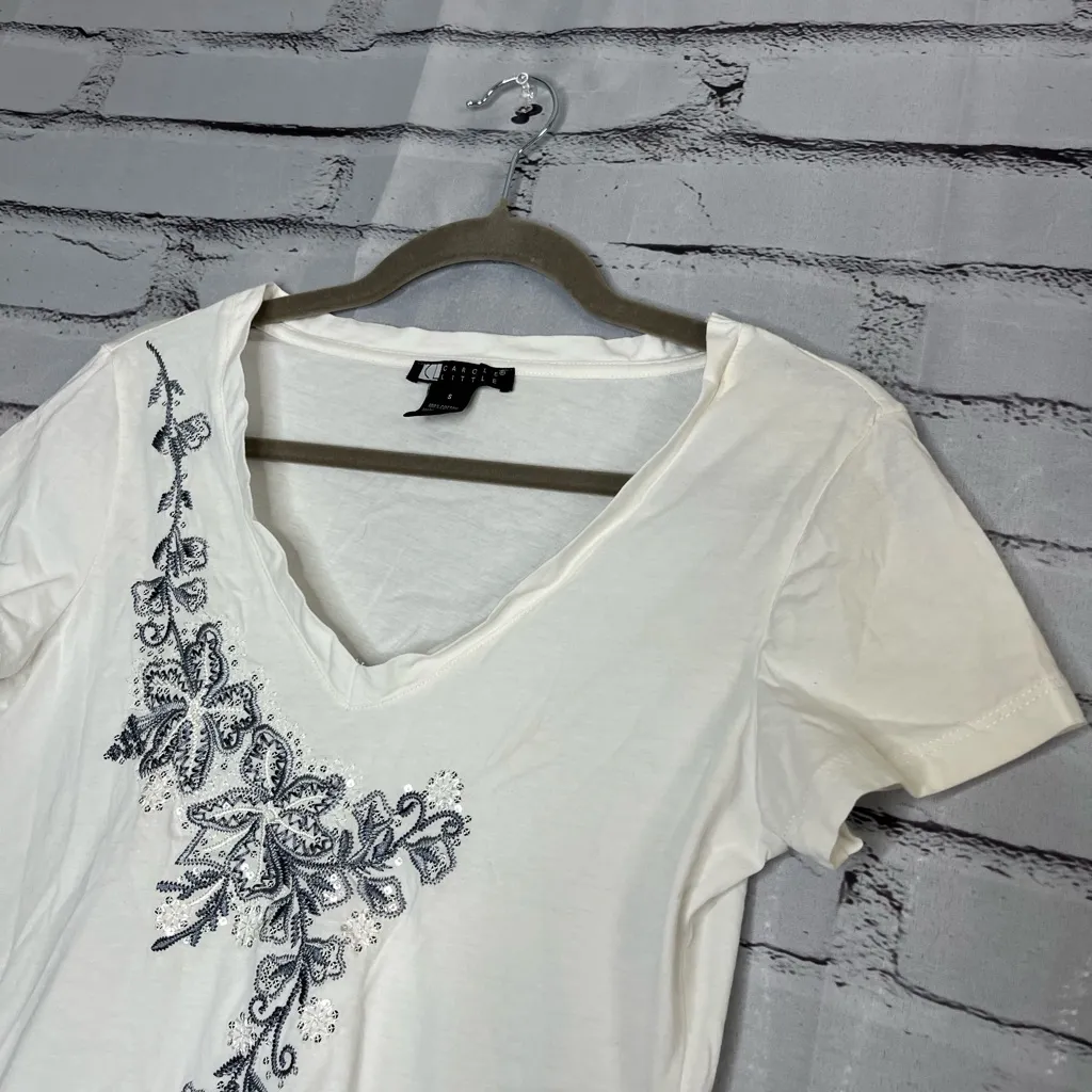 Carole Little Floral Embroidered Shirt S White Cotton Vintage Women’s Top Casual - Image 7