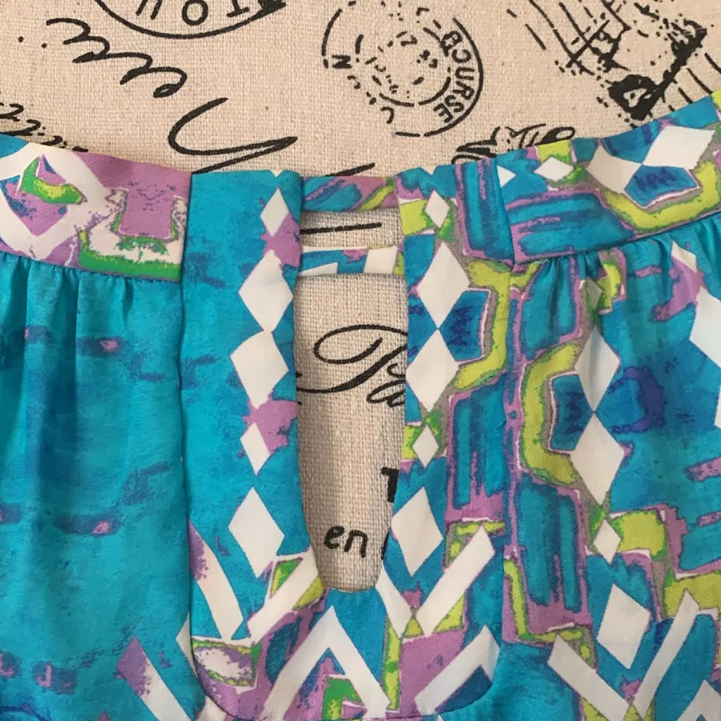 Alice & Trixie Blue and Purple Off the Shoulder Silk Blouse Women’s Small - Image 2