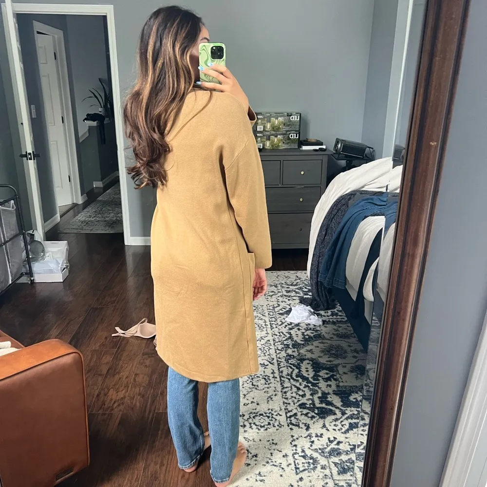 Tan Open Front Knit Long Cardigan - Image 7