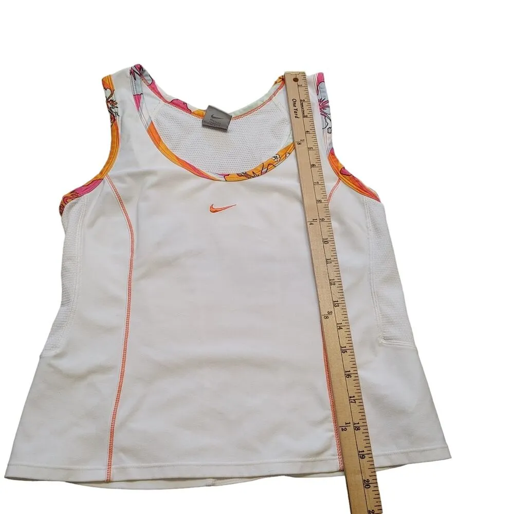 Nike Dri Fit Size Medium M White Orange Floral Tank Top Sleeveless Workout Top - Image 3