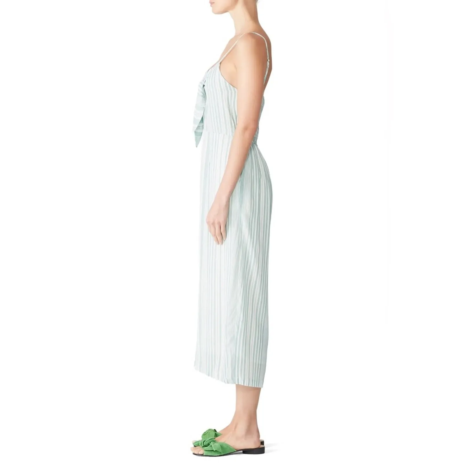 Minkpink Green White Low Tied Tie Front Striped Wide Leg Cropped Jumpsuit XS - Image 3