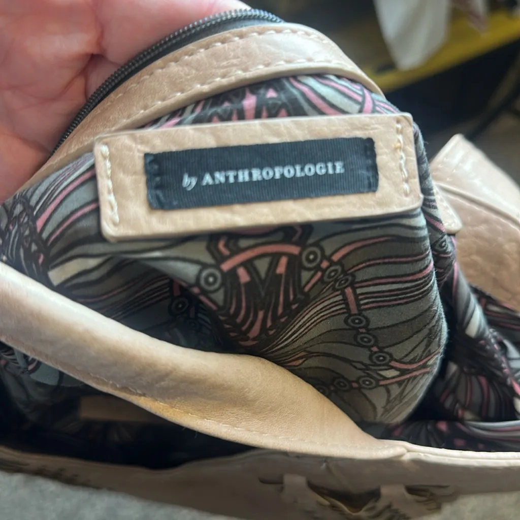 Anthropologie Carson Braided Tote Beige Tan Color with Pink &‎ Grey Inside - Image 11