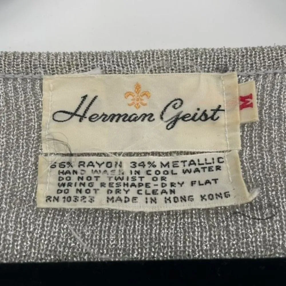 Vintage Herman Geist Womens knit Sweater Metallic Silver Medium shimmer cocktail - Image 6