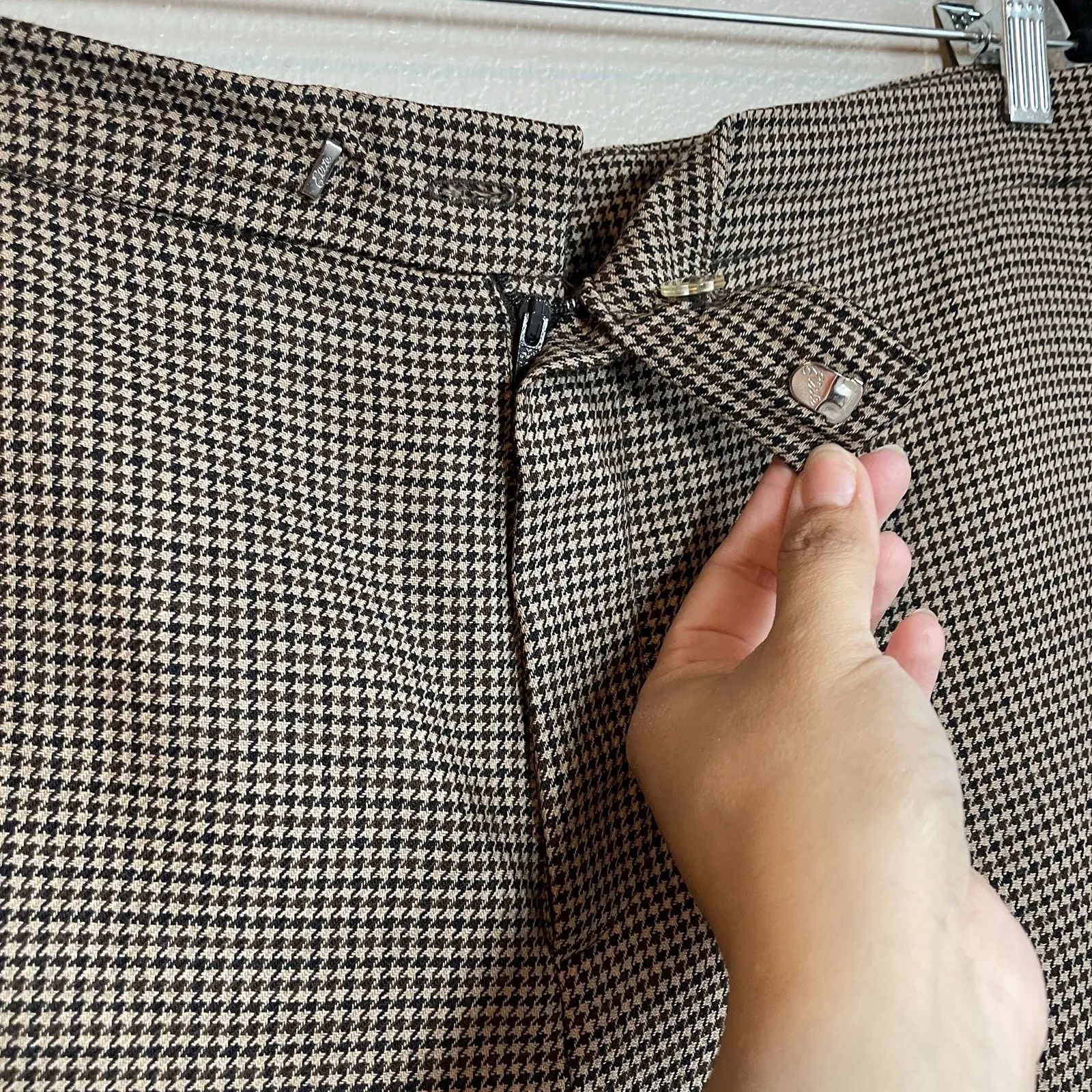 Vtg Women Wool Houndstooth High Waist Pleated Trousers Size 14 Classic Work Pant - Image 2