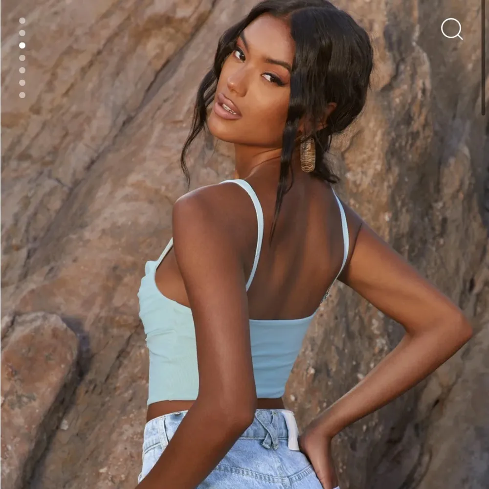 Oh Polly TURNING POINT COWL NECK MESH CROP TOP IN AQUA - Image 3