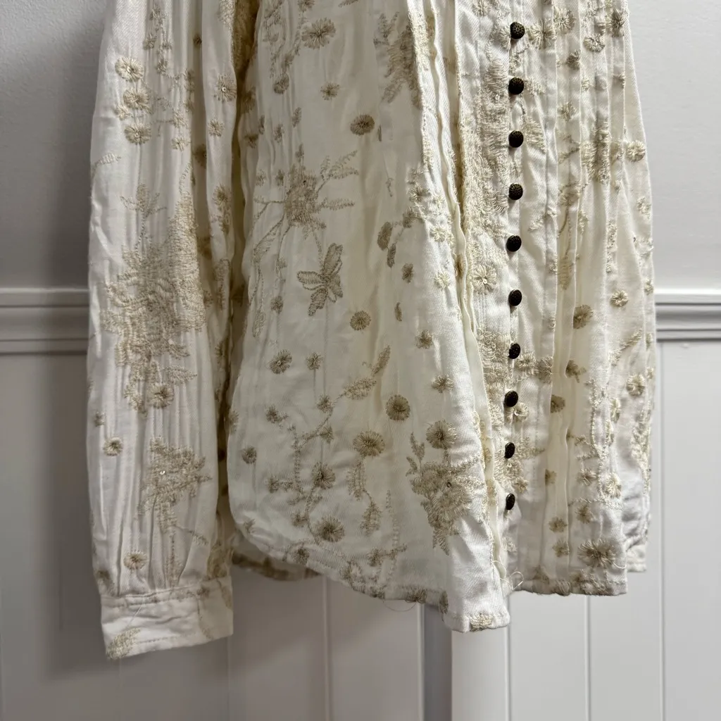 Pilcro Anthropologie Jolie Pintucked Blouse Long Sleeve Top Shirt Medium - Image 8