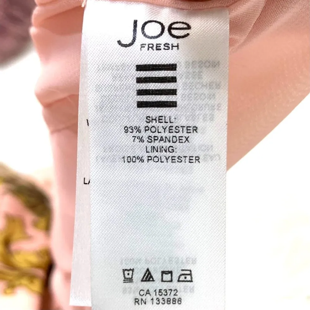 Joe Fresh Fit & Flare Pink Satin Cocktail Dress Size 8 Gold Blue Baroque Design - Image 12