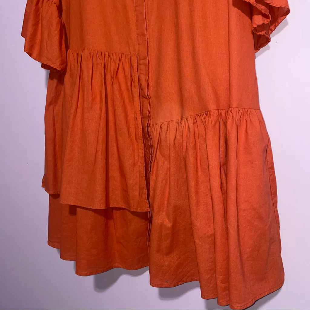 Buxom Couture Plus Size Linen Flutter Mini Dress Apricot Women Size 1X Office Orange - Image 6