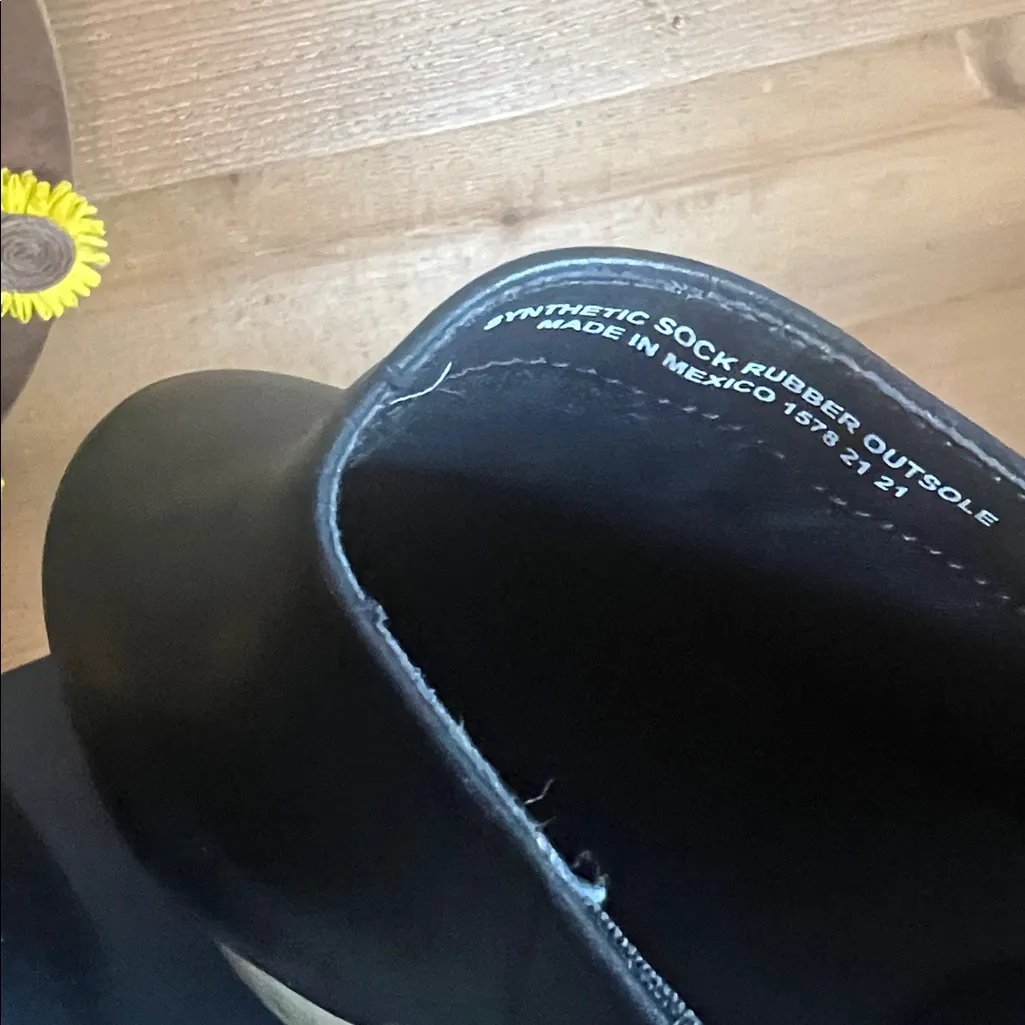 Chelsea & Violet Jana Black Leather Platform Wood Clog Gromit Slip On Mule 8 8.5 - Image 7