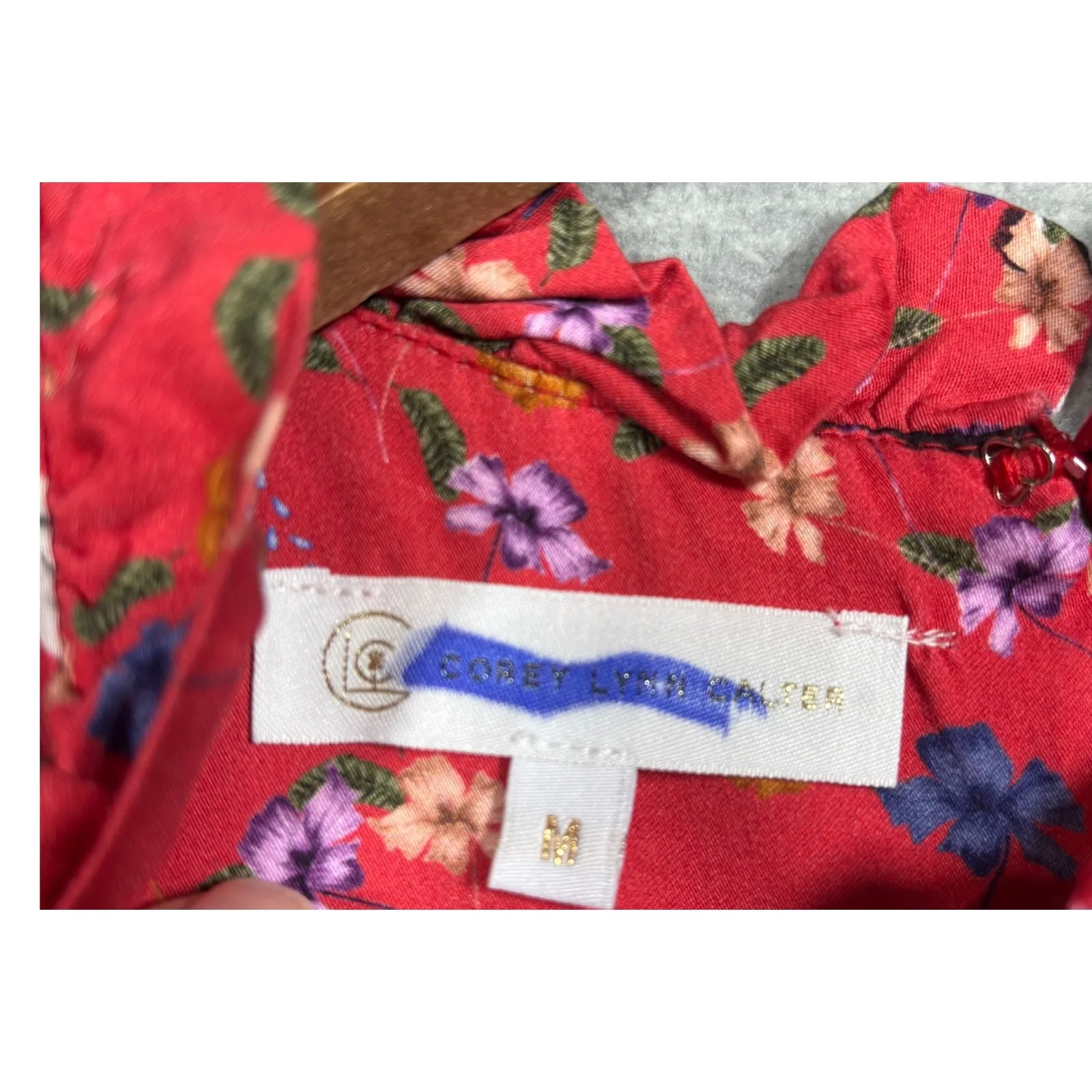 Anthropologie Corey Lynn Calter Dress M Red Elephant Floral‎ Print Ruffle Neck Size M - Image 2