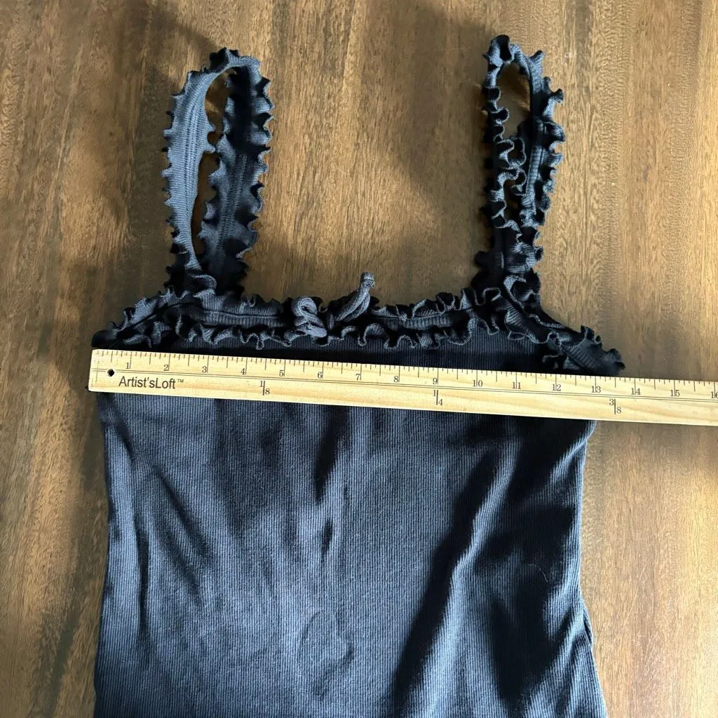 Maeve Doria Ruffle Black Cami Top Ribbed Size S Cropped Sleeveless Retro - Image 8