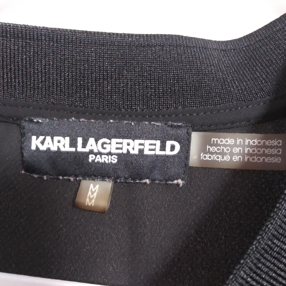 Karl Lagerfeld Black Chiffon Short Sleeve Blouse Top Career Office Size M - Image 5