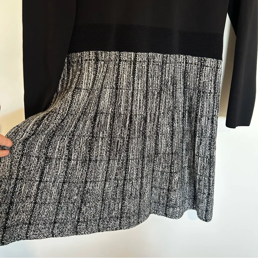 Ted Baker Leanno Black White Long Sleeve Collared Tweed Skirt Knee Length Dress - Image 4