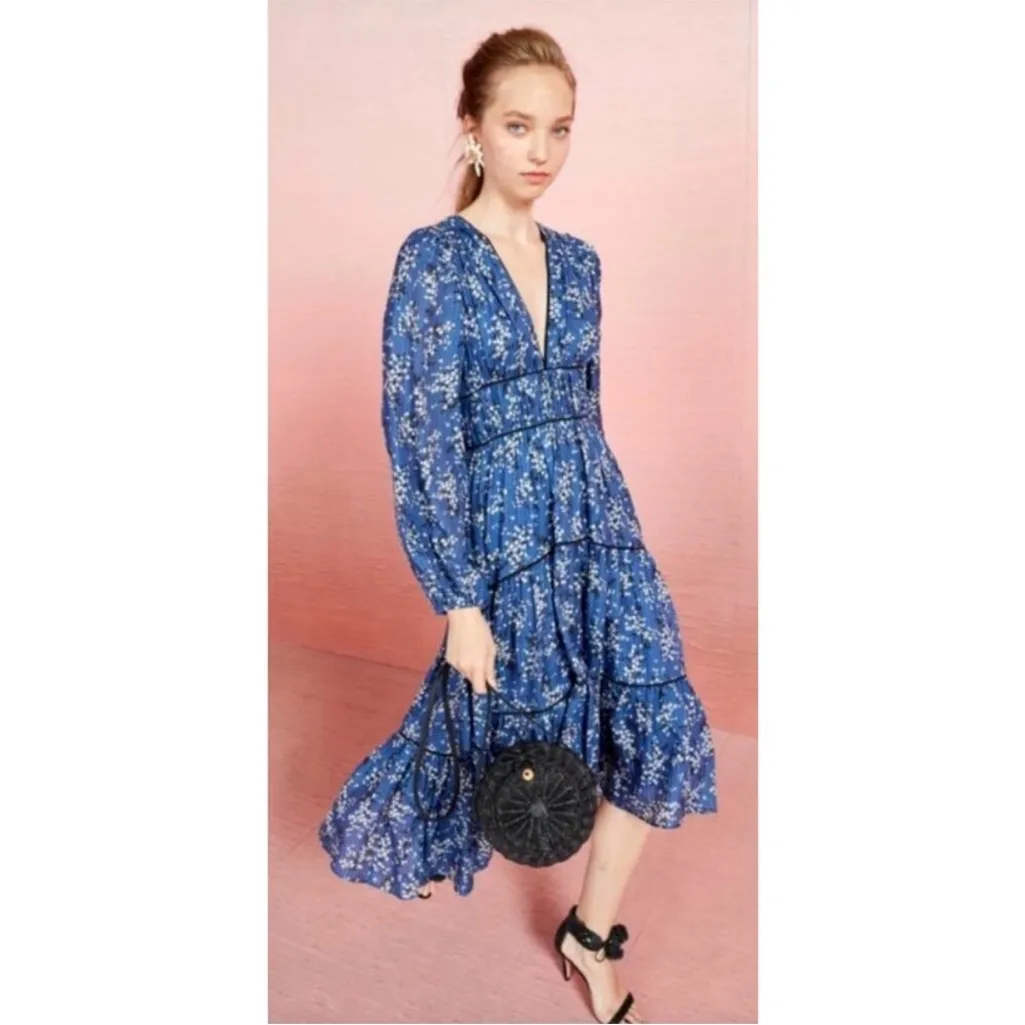 NWOT Ulla Johnson Silk Blue Joan Midi Floral Dress Size 0 - Image 8