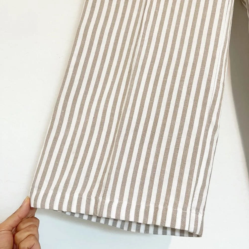 J.Jill  Linen Blend Wide Leg Cropped Stripe Pants Tan Beige Lagenlook Size 6 - Image 4