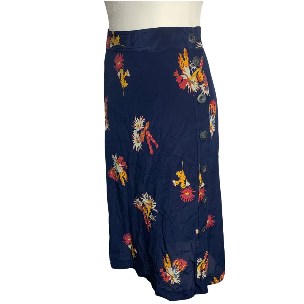Madewell Silk Side Button Down Skirt S Blue Cactus Flower Lined Midi 40PE - Image 6