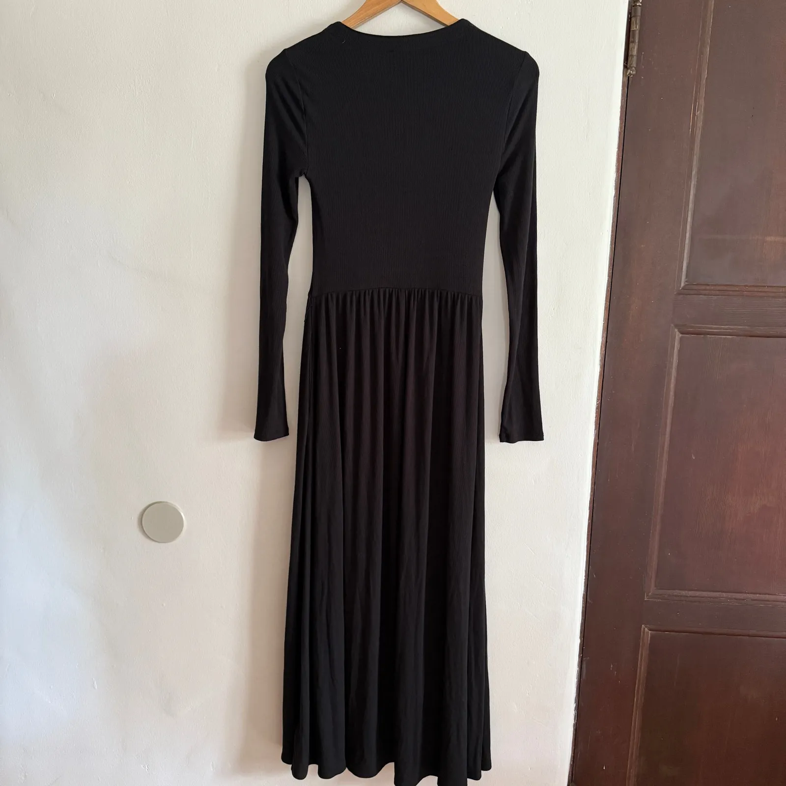 PAIGE | Black Nieve RIbbed Cotton Blend Square Neck Midi Dress | Size 4 *no belt - Image 3