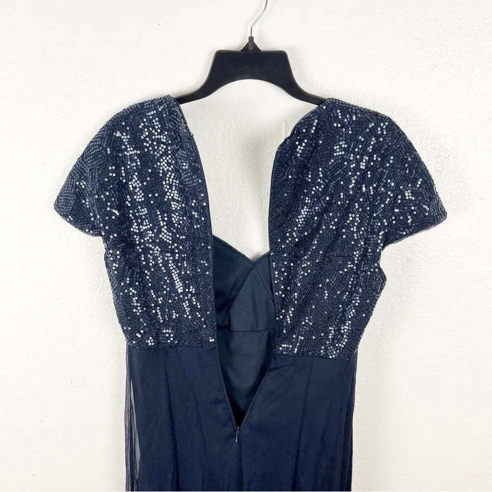 TADASHI Collection 100% Silk Sequin Top Chiffon Skirt Back Zipper Dress Size 12 - Image 5