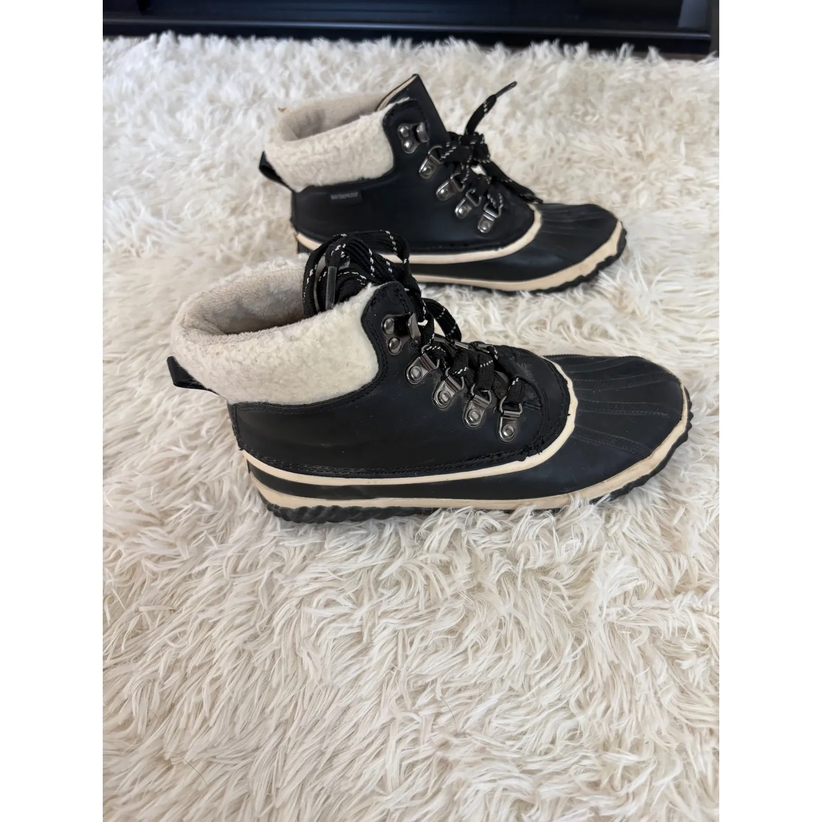 Waterproof JBU Boots Winter Snow Boots Lace‎ Up Black Faux Fur - Image 3