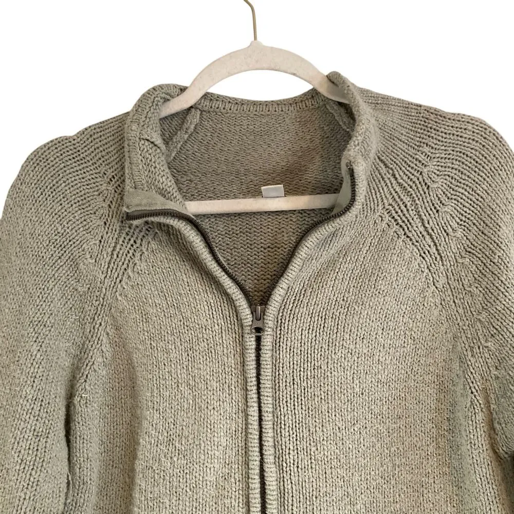 LL Bean Sage Green Cotton Knit Full Zip Cottagecore Cardigan Sweater Size Medium - Image 4