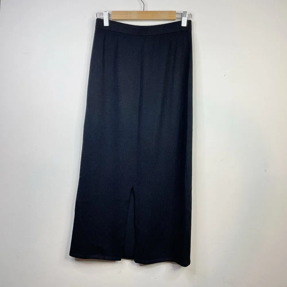St John Basics Santana Knit Wool Blend Long Black Skirt Back Slit womens 6 - Image 4