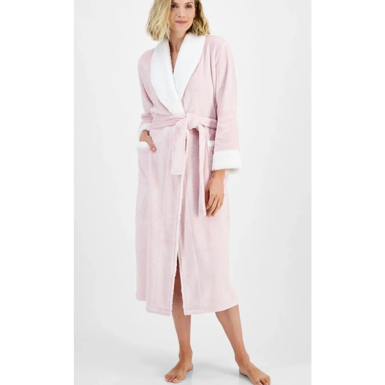 Charter Club Cozy Lounge Plush Faux Fur Robe House Coat M/L Pink Comfort Soft - Image 2