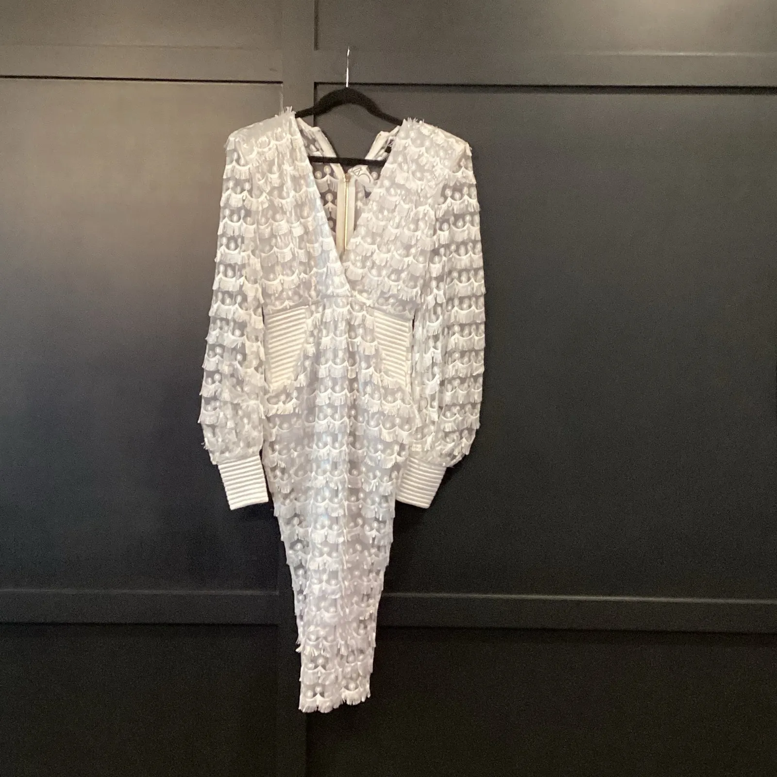 Zhivago It's Over Dress Midi tassle lace long sleeve formal cocktail dress US 4 White - Image 16