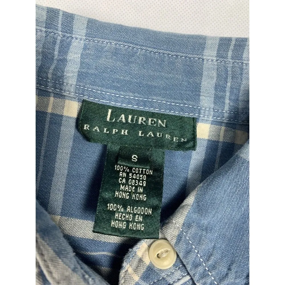 Vtg Lauren Ralph Lauren Blue White Plaid Button Up Womens Shirt Collared Small - Image 4