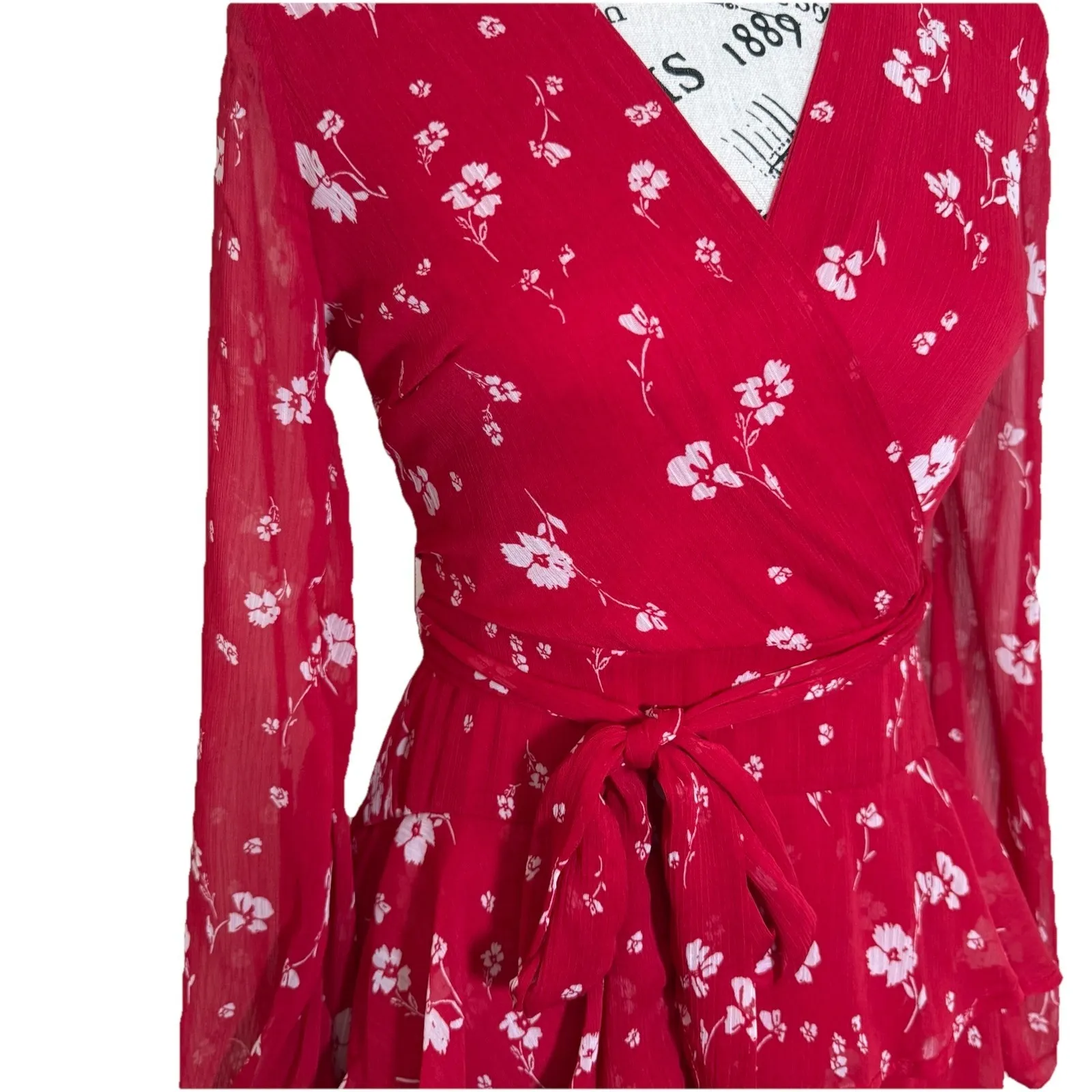 Love Fire Dress‎ Womens Red Size XS Large SleeveFloral Lace V - Image 3