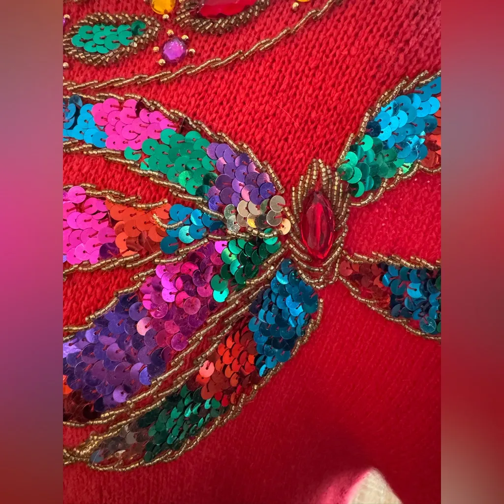 Vintage Karen Scott Red Embellished Women's Christmas Sweater - Image 6