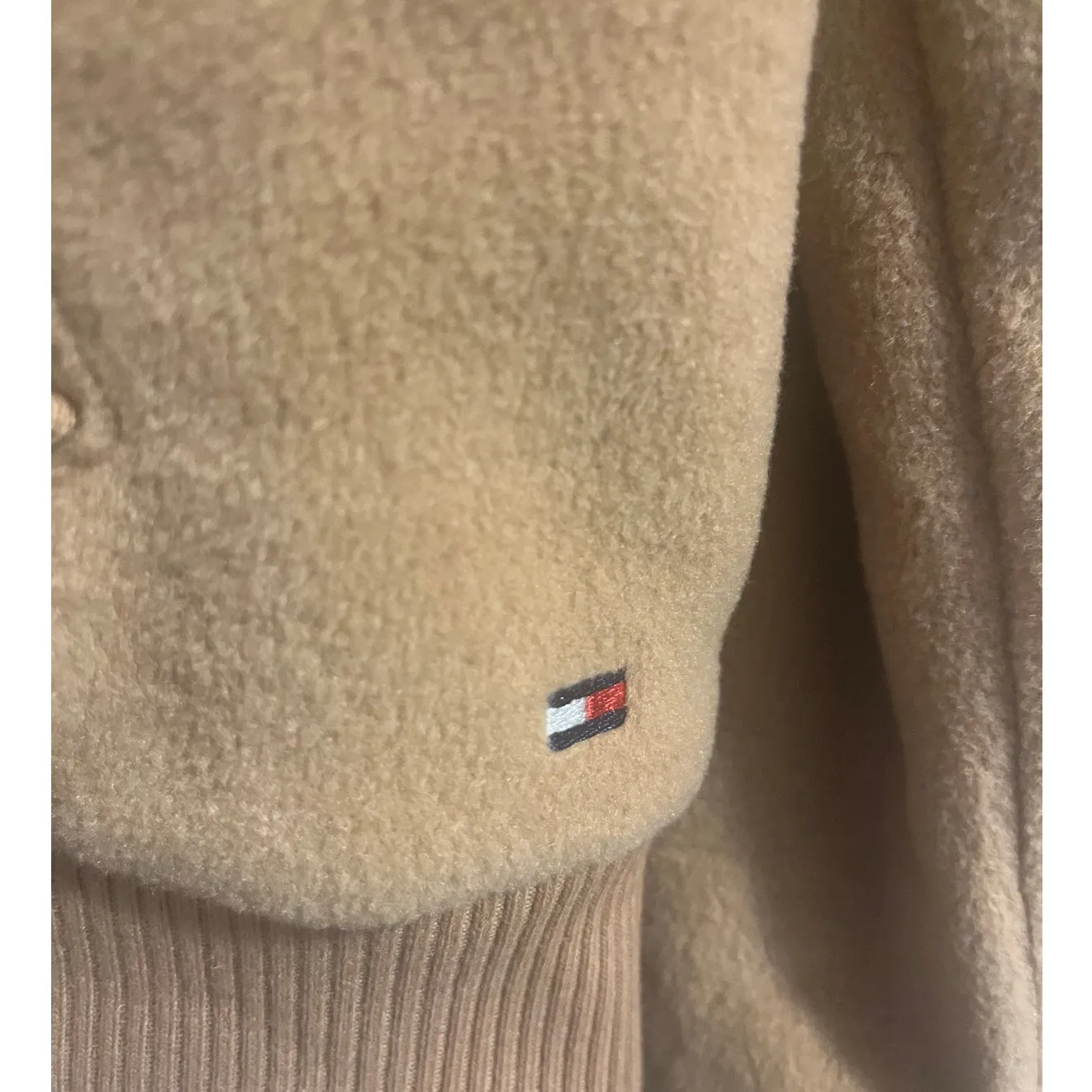 Vintage Y2K Deadstock NWT Tommy Hilfiger Bomber Jacket Fleece Tan Women's sz. XL - Image 9