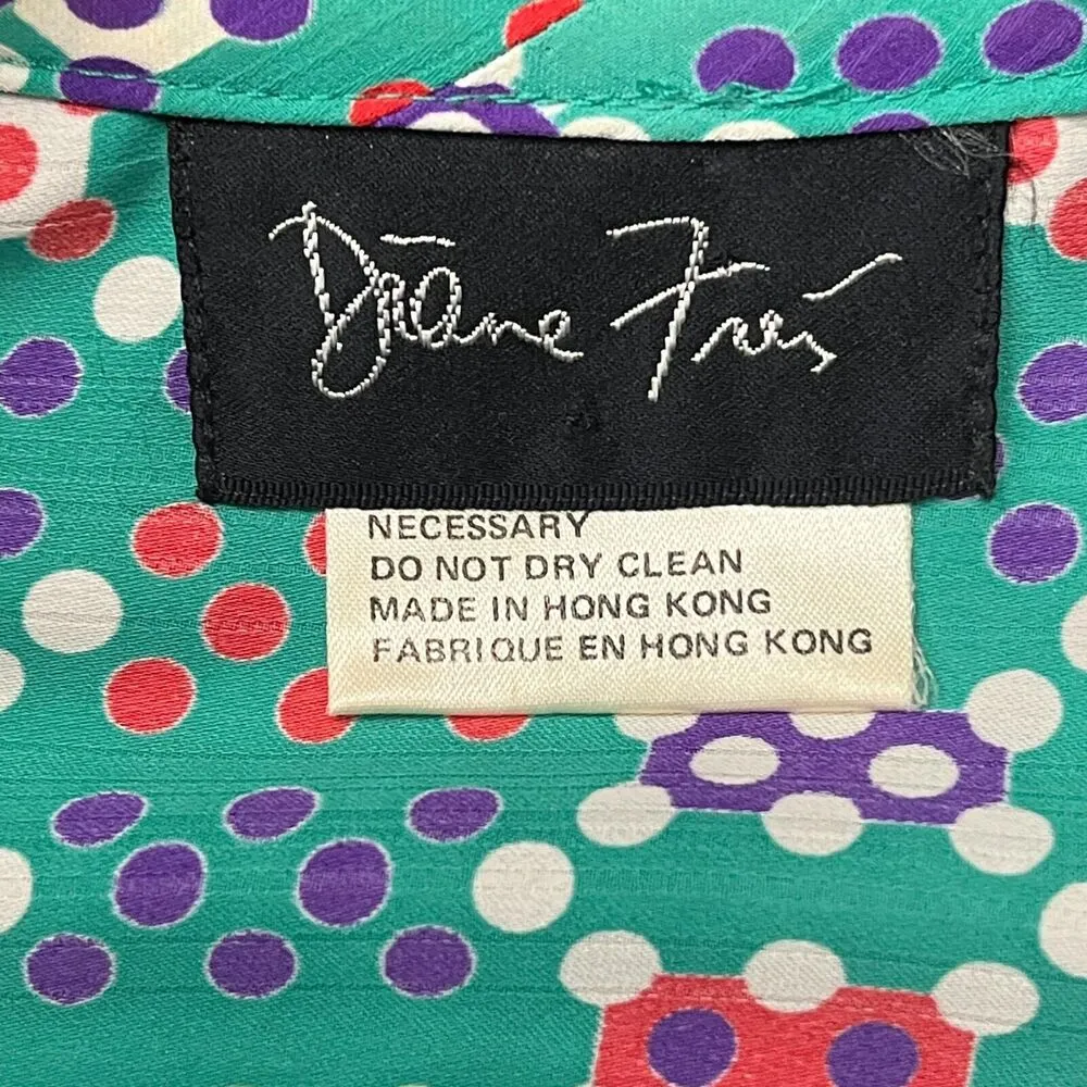 Diane Freis Womens Green Ruffle Neck Floral Top Polka Dot Padded Blouse Carnival Size undefined - Image 4