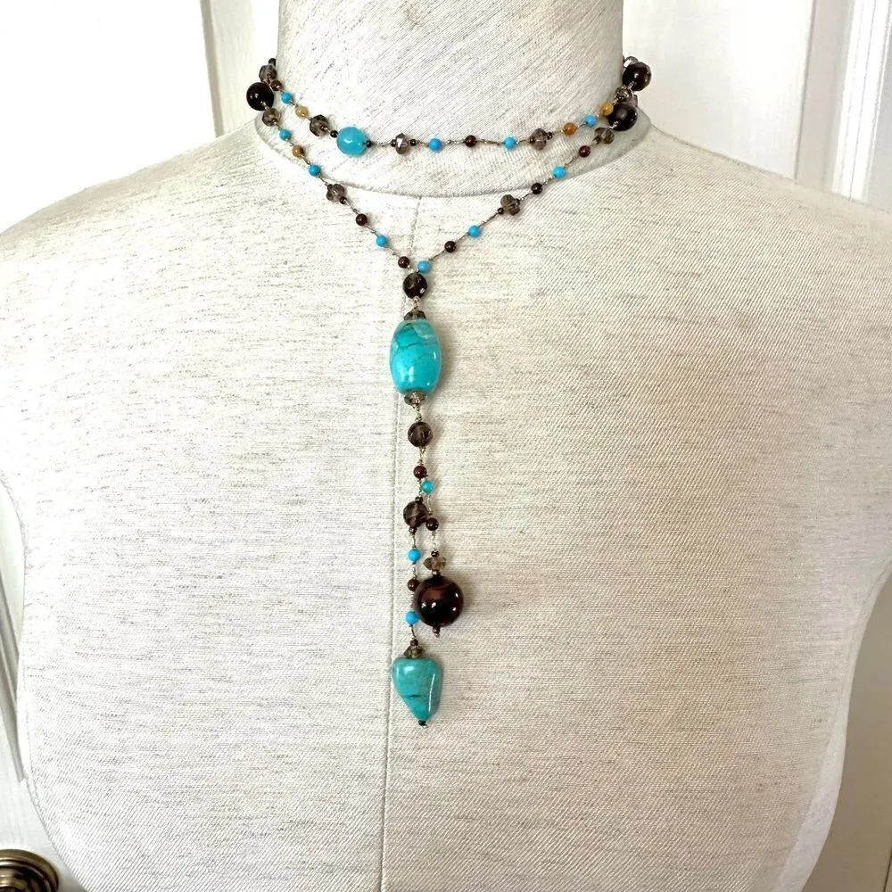 Turquoise and red tigers eye long Necklace - Image 3