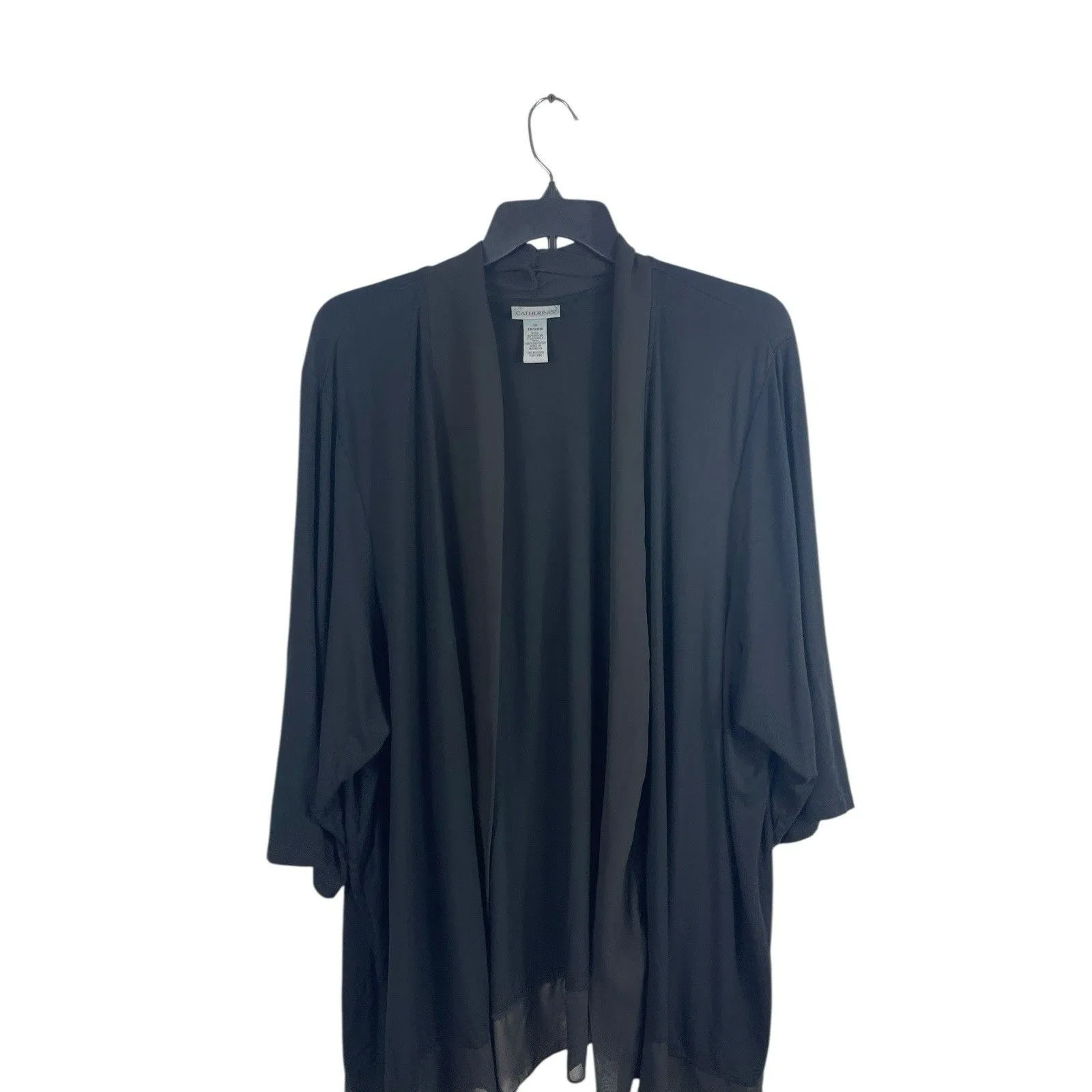 Catherines 1X Black Open Front 3/4 Sleeve Sheer Trim Hem Tunic Cardigan Top - Image 2