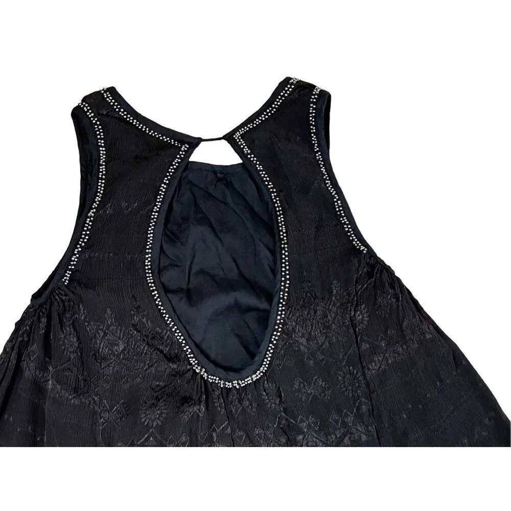 Free People Black Embellished Gauze Peasant Beads Sleeveless Tank Blouse XS NWOT - Image 4