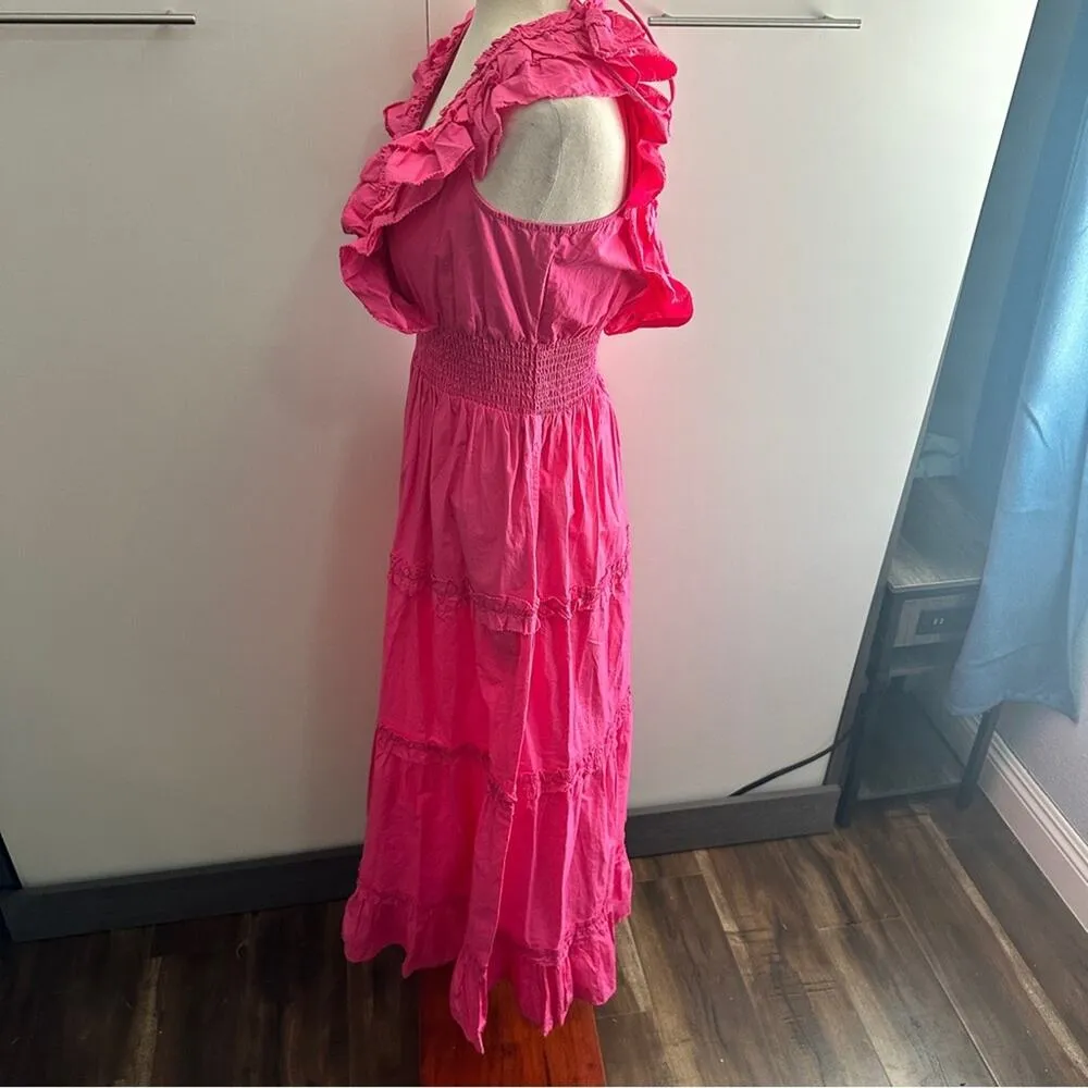 House of Harlow 1960 Size S Pink Ruffle V-Neck Maxi Dress Girly Feminine TeaTime - Image 5