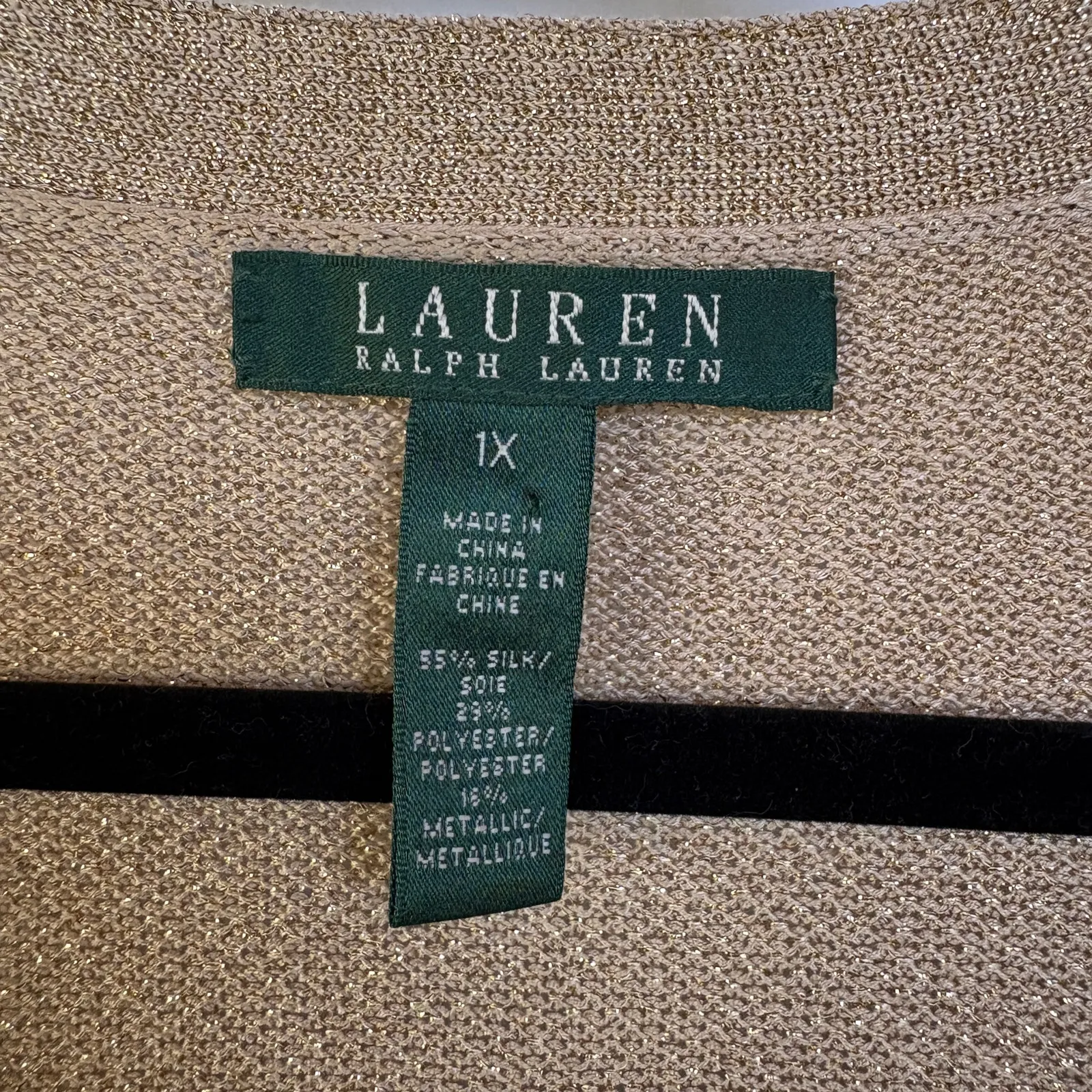 Lauren Ralph Lauren Gold Metallic Cardigan Sweater Silk Blend Holiday 1X NWT - Image 7
