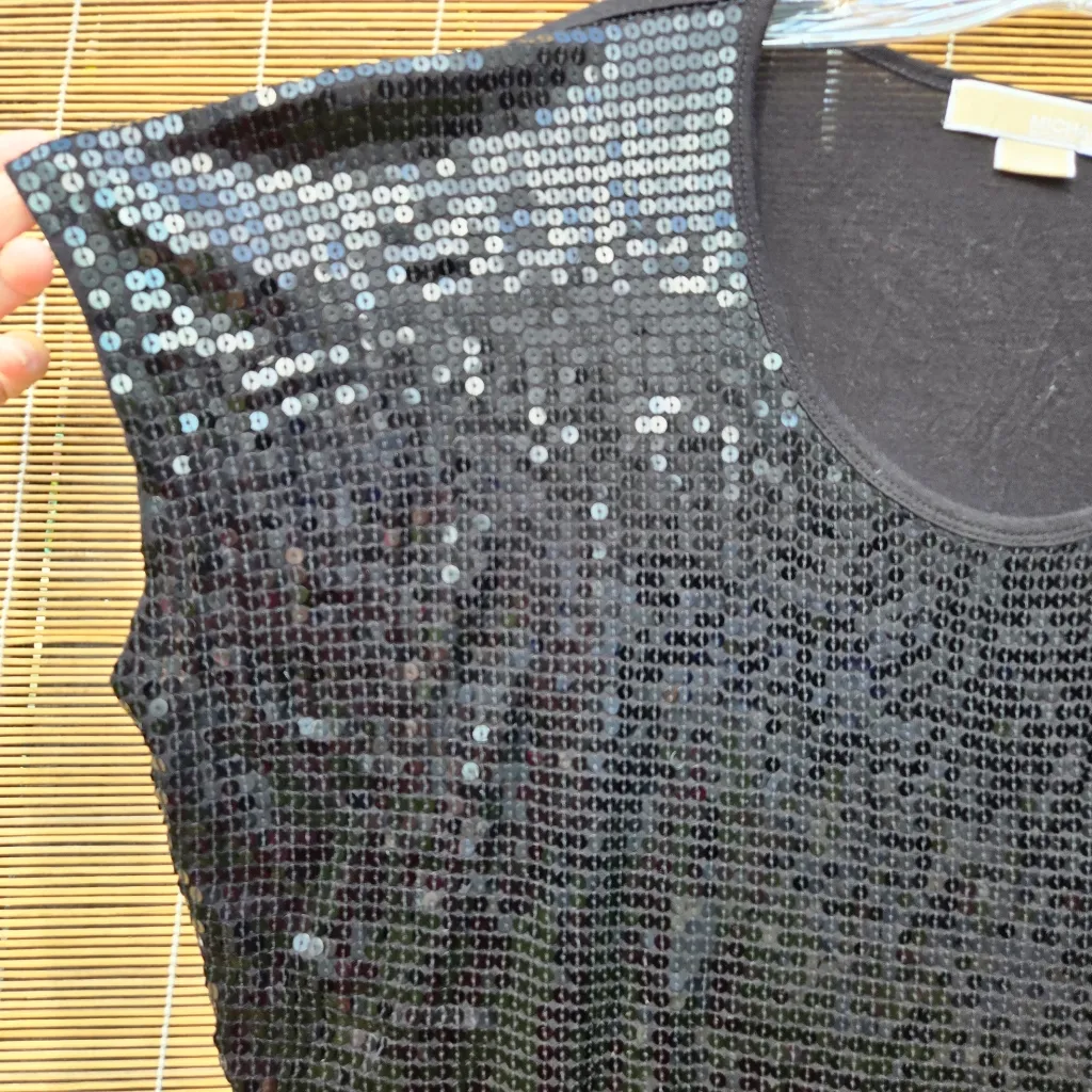 Michael Kors MICHAEL  NWOT Sequin Blouse - Black L - Image 3