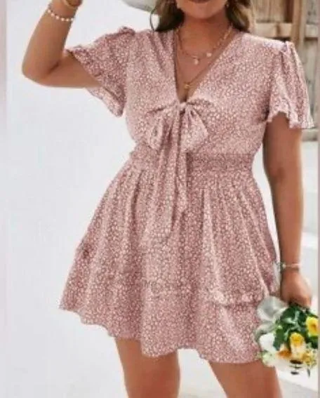 Simplee Plus Printed Knot Front Ruffle Hem Mini Dress Size 4XL NEW WITH TAGS - Image 2