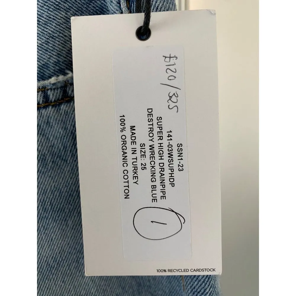 NWT $325 RE/DONE SUPER HIGH DRAINPIPE DESTROY WRECKING BLUE JEANS SZ 25 - Image 5