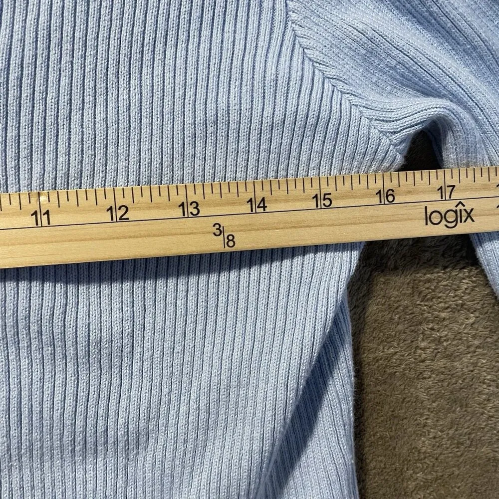 Brandy Melville Cardigan Women's Size S/M Ribbed Light Blue Sweater Buttons Crop - Image 6