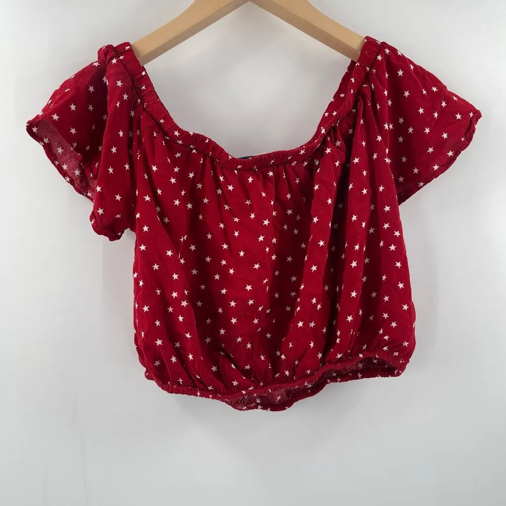BLUE RAIN Top Blouse Size Medium Cropped Stars Patriotic Patriot 4th of July - Image 2