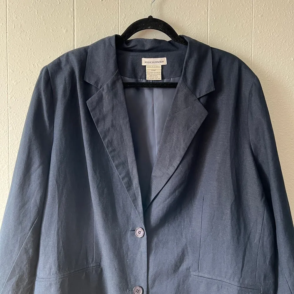 Jessica London Linen Blend Vtg Blazer Jacket Womens 22P Business Casual Formal - Image 3