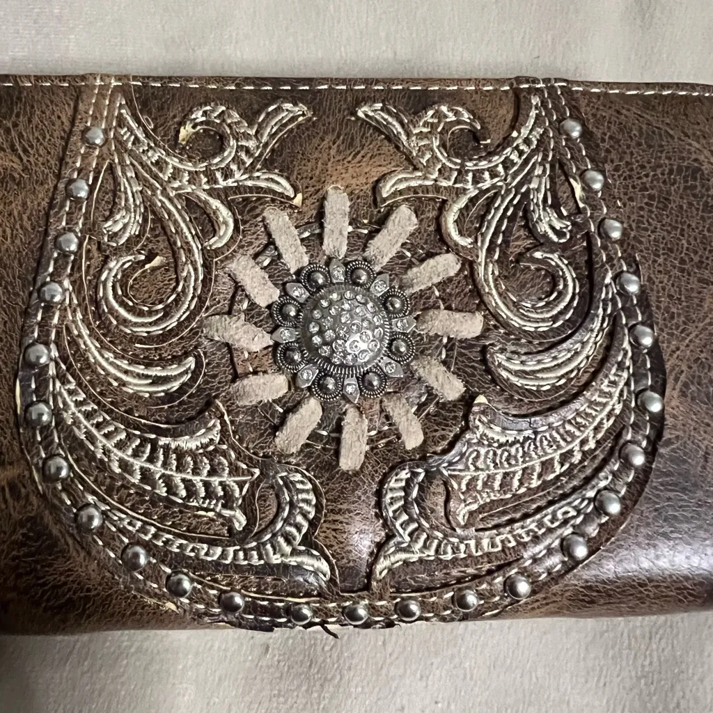 Montana West Western Leather Wristlet Wallet • • Concho Cowgirl Clutch Brown - Image 3
