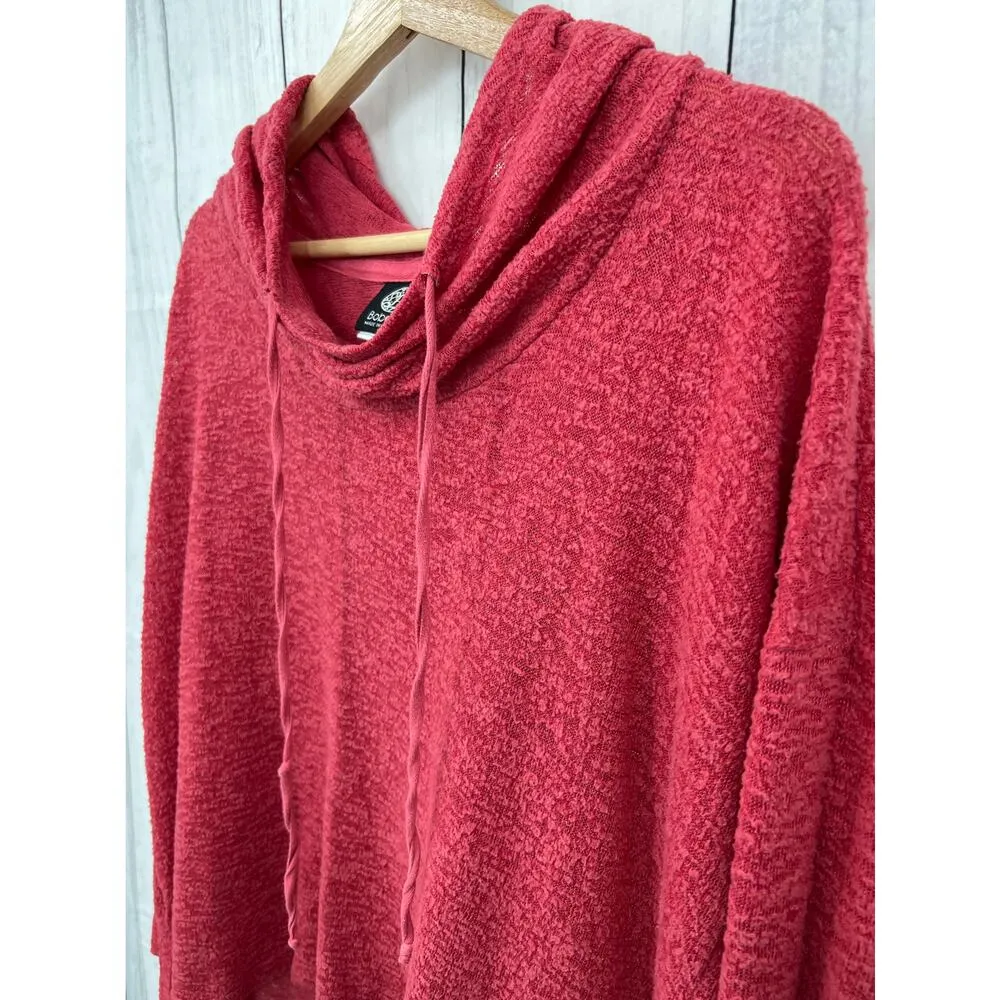 Bobeau (S) Reddish Pink Boucle Knit Sheer Hoodie Sweater Sweatshirt - Image 3