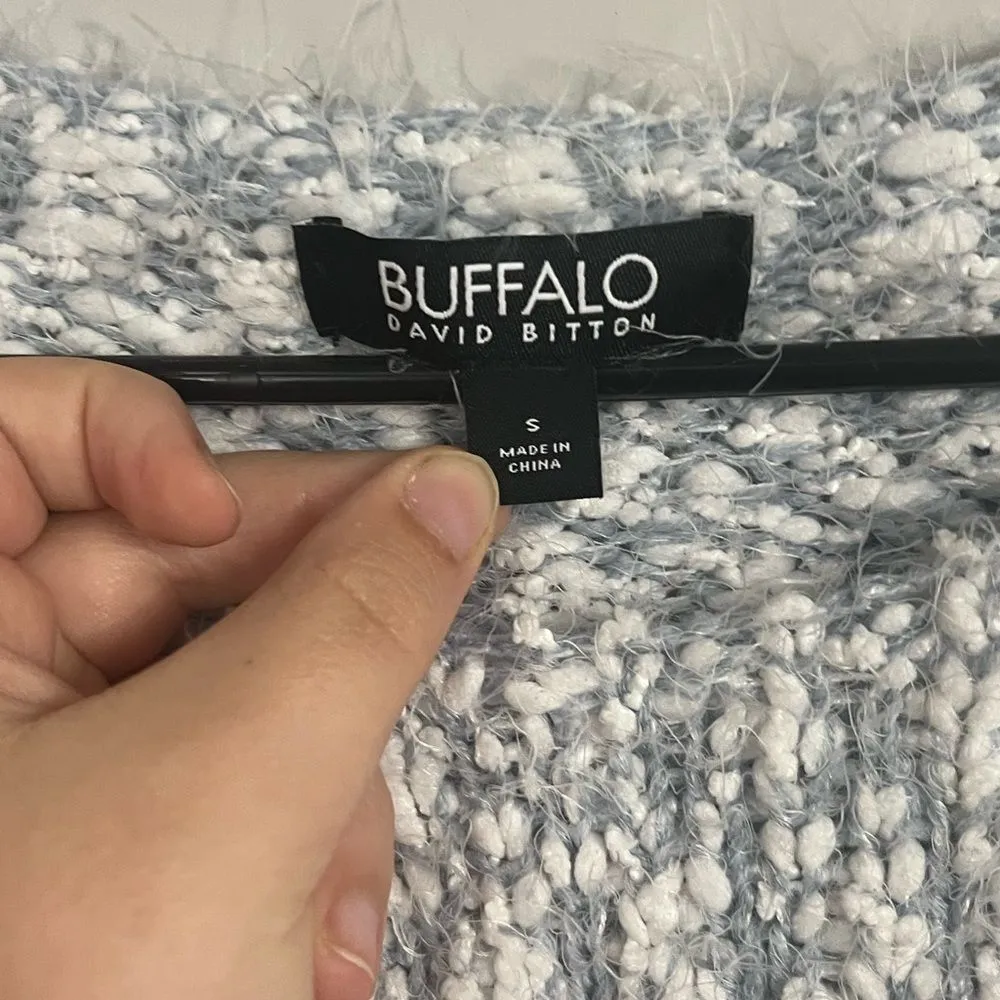 Buffalo David Bitton Soft Knit Blue Crewneck Eyelash Sweater Size Small - Image 3