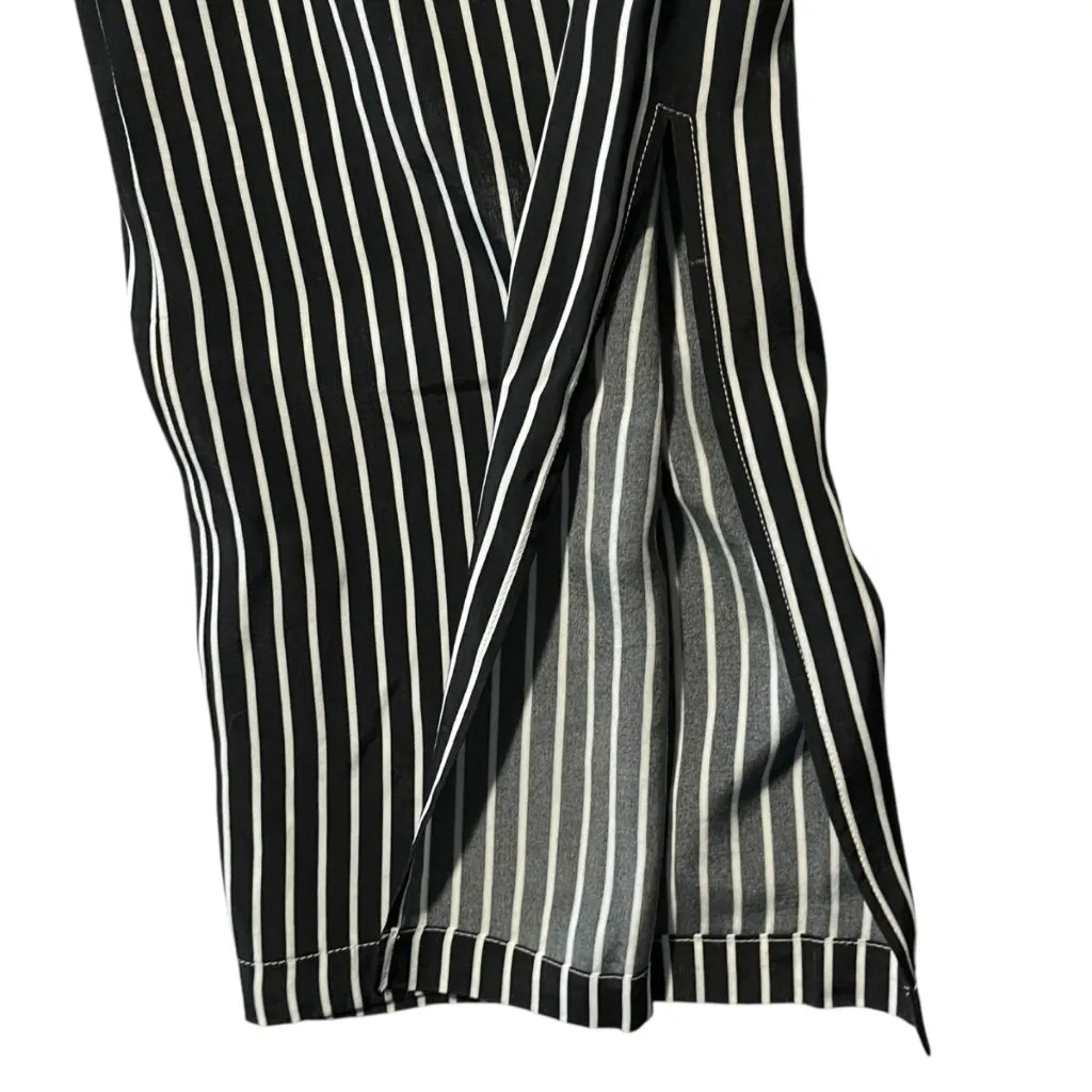 Maria Grazia Severi White Women's 46 Trouser Black White Striped Viscose Slit Size 10 - Image 2