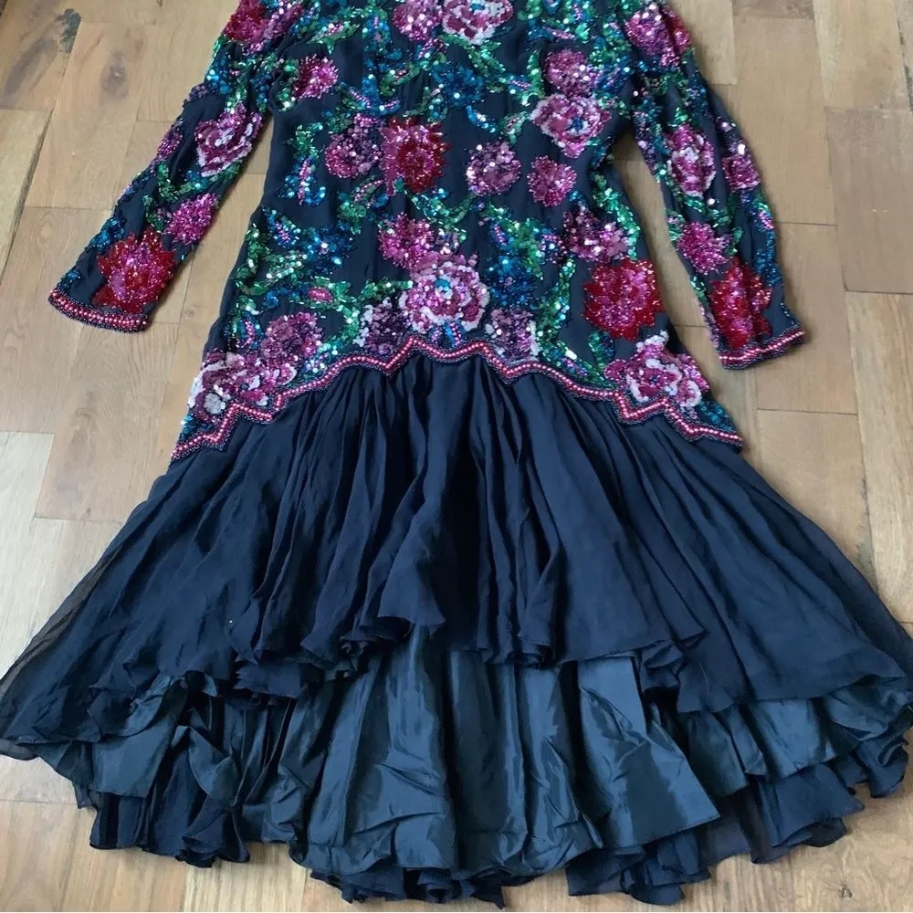 Vintage Sequin Evening Dress Size 12 Blue - Image 12